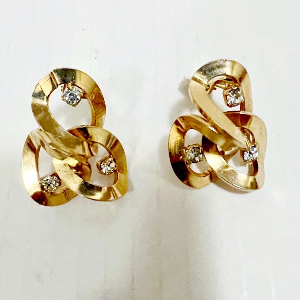 Vintage 3 Conjoined Circles Gold Tone Large Earrings